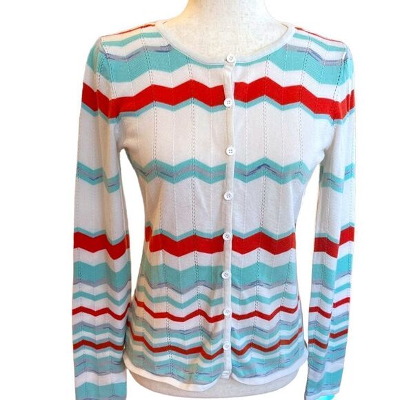 Saks Fifth Avenue Black Label Sweaters - Saks Fifth Avenue Black Label Chevron Spring Lightweight Knit Cardigan Sweater